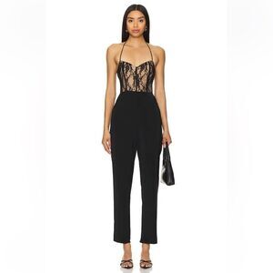 Superdown Revolve Bella Lace Jumpsuit illusion black nude bodice one piece XS